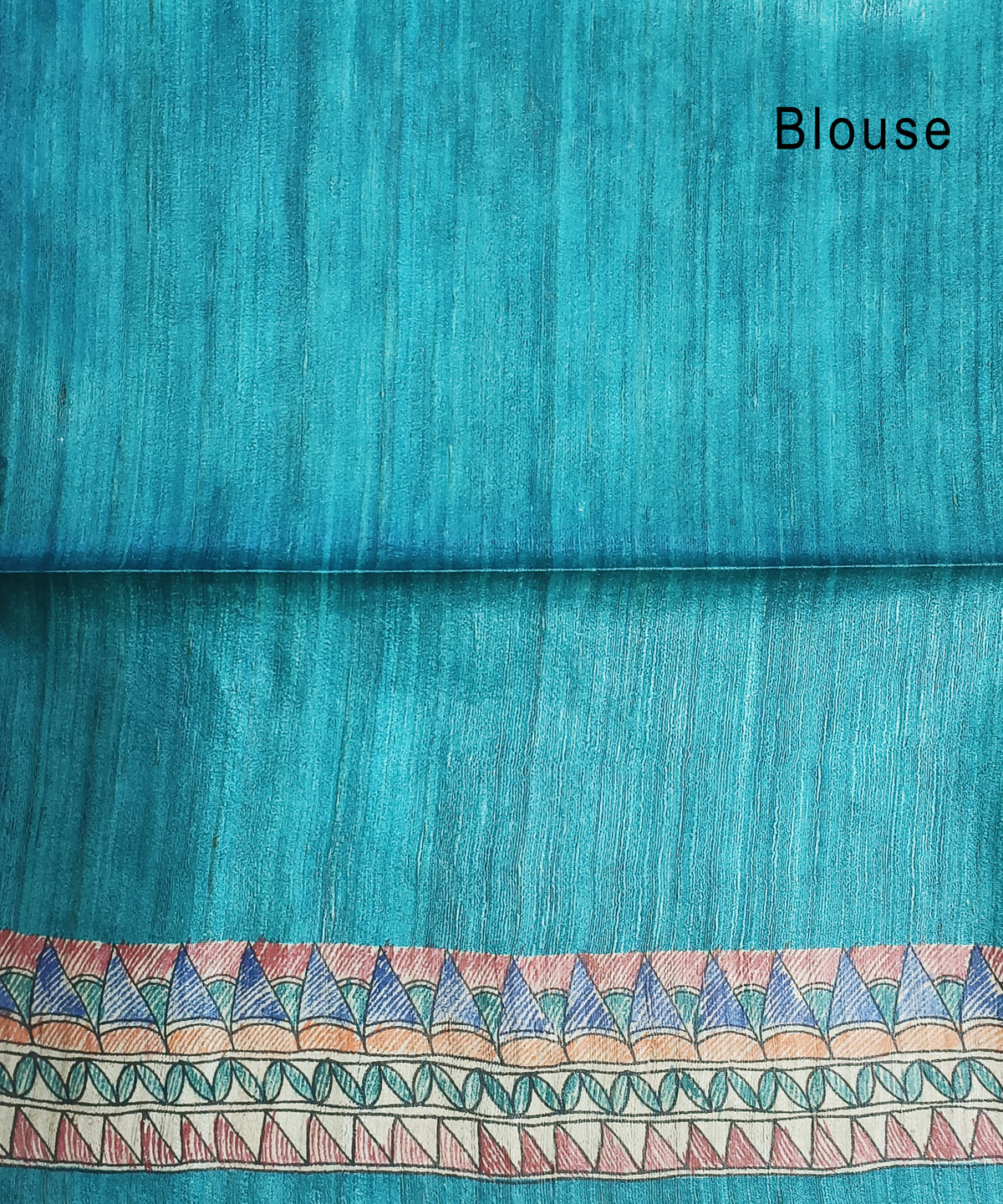 Hand-Painted Madhubani Tussar Ghicha Silk Saree | Teal Blue Goddess Durga & Divine Motifs