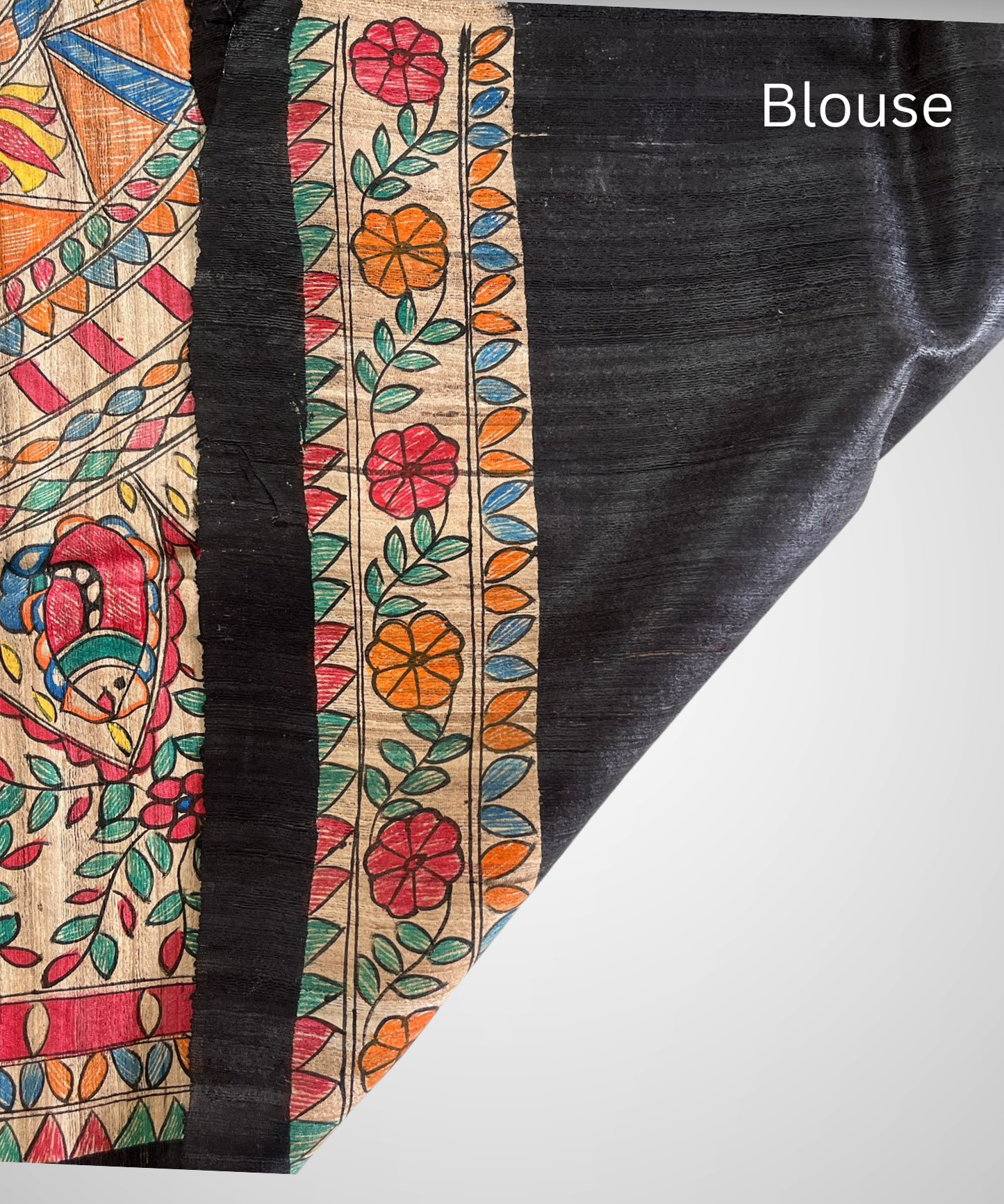 Hand Painted Black Madhubani Tussar Ghicha Pure Silk Saree