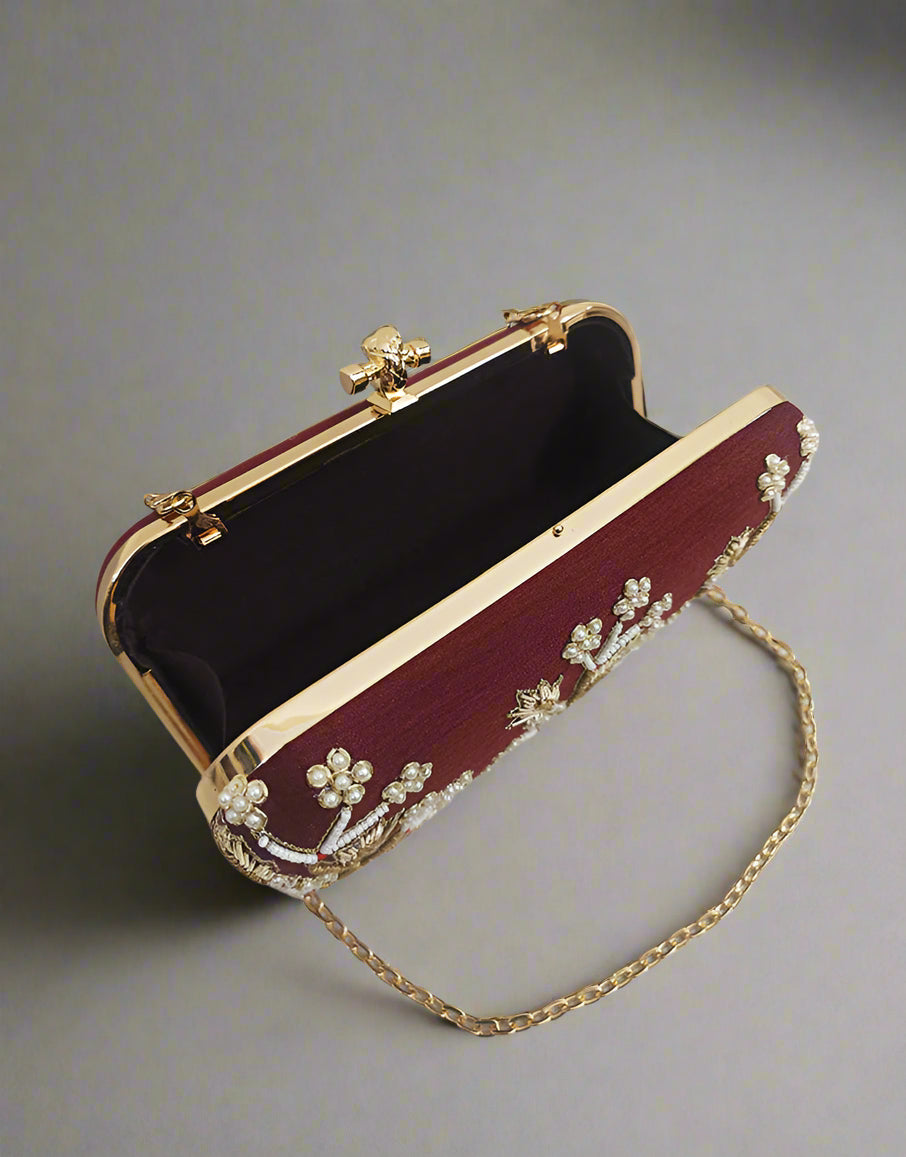 Maroon Hand Embroidered Clutch | Stylish Ethnic Bag