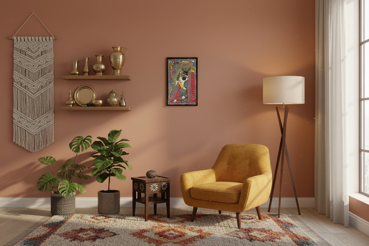 Handmade Madhubani Painting of Traditional Woman with Kalash – Vibrant Mithila Folk Art