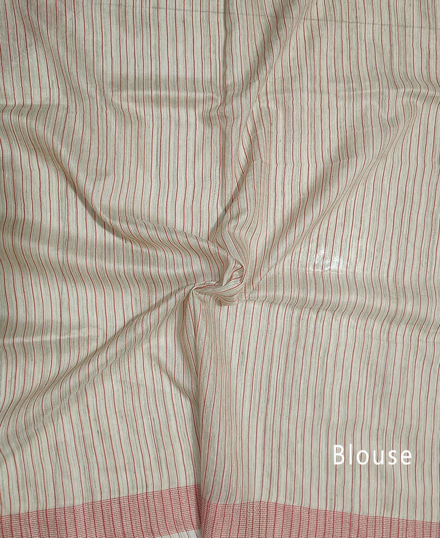 Handwoven Off White Tussar Munga Silk Saree