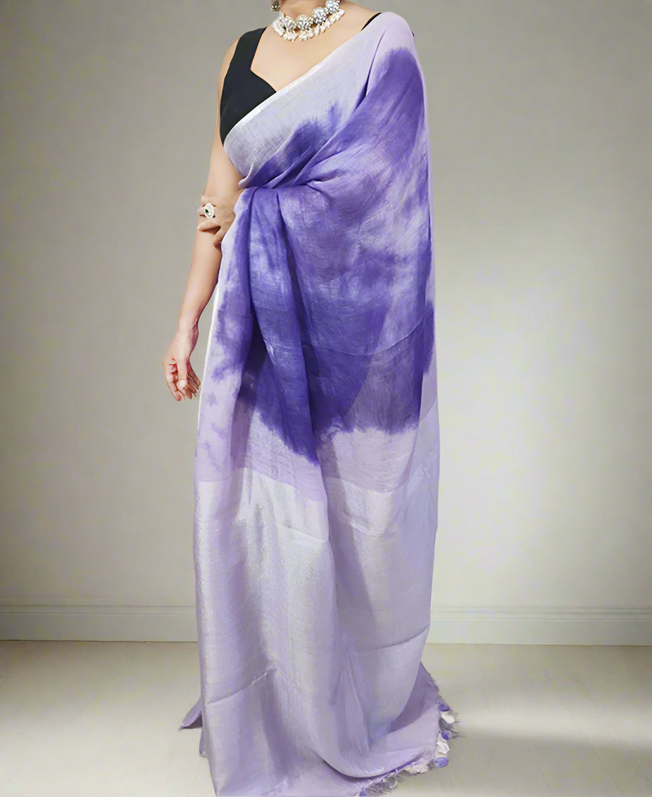 Indigo Tie & Dye Pure Linen Saree