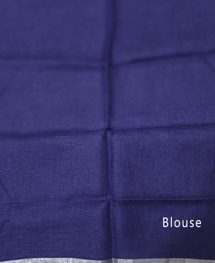 Indigo Tie & Dye Pure Linen Saree