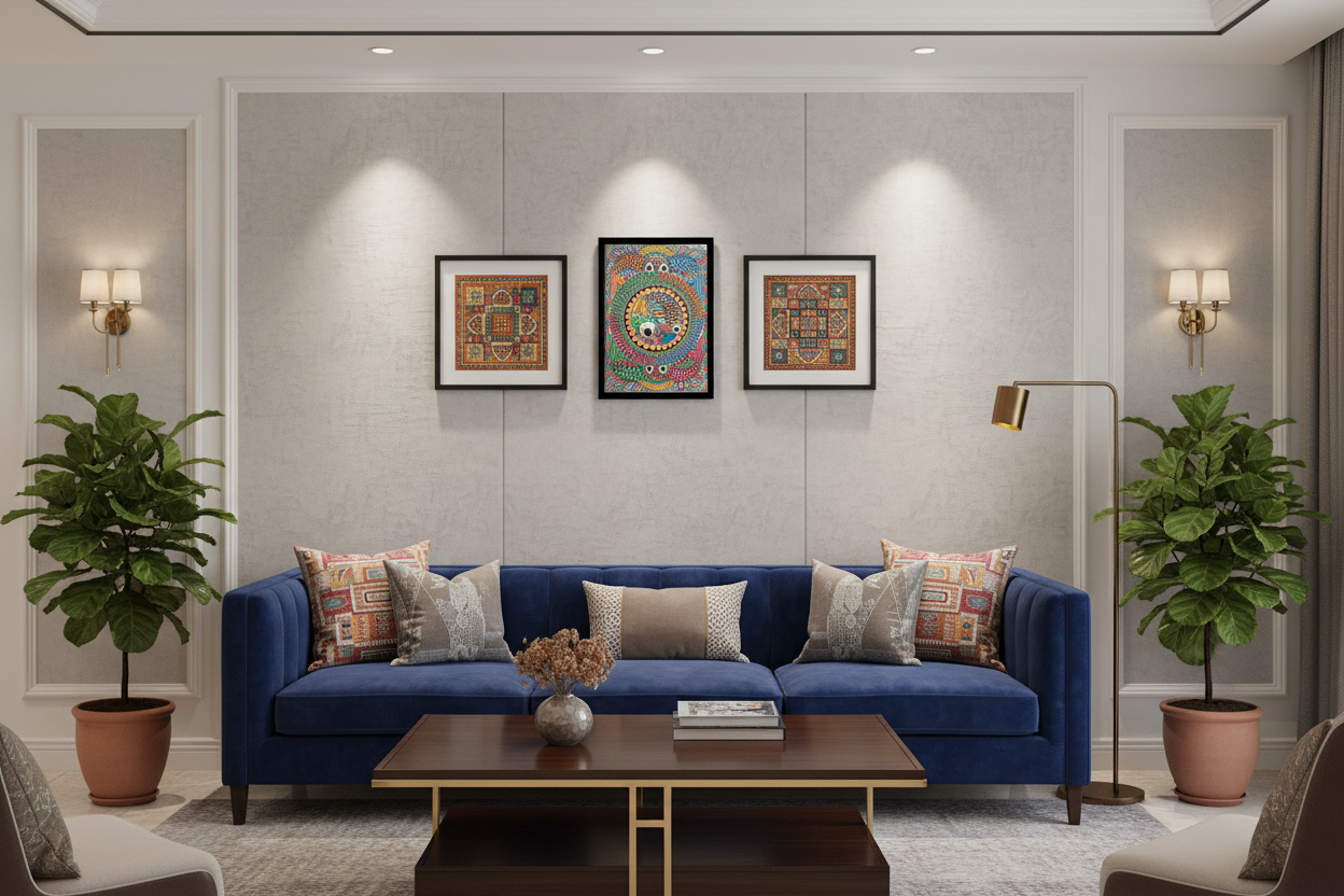 Intricate Madhubani Fish Mandala with Eyes - Layered Mithila Prosperity Art | Vertical Panel