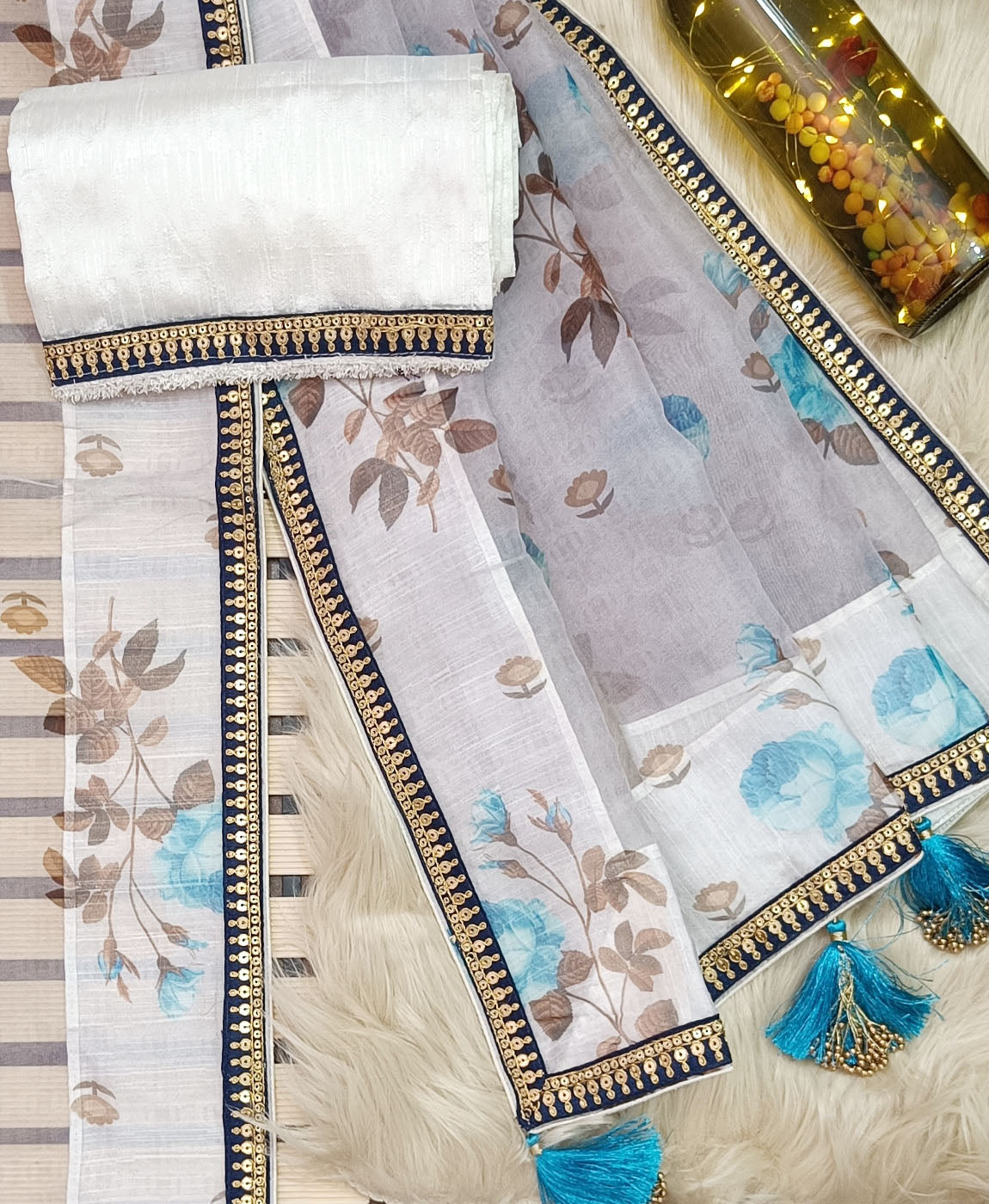 Leaf Printed Organza Saree