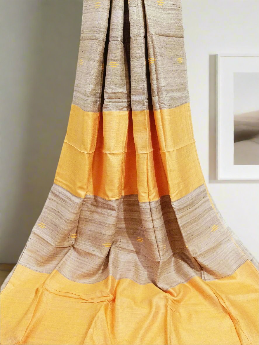 Light Orange Buta Handloom Tussar Ghicha Silk Saree