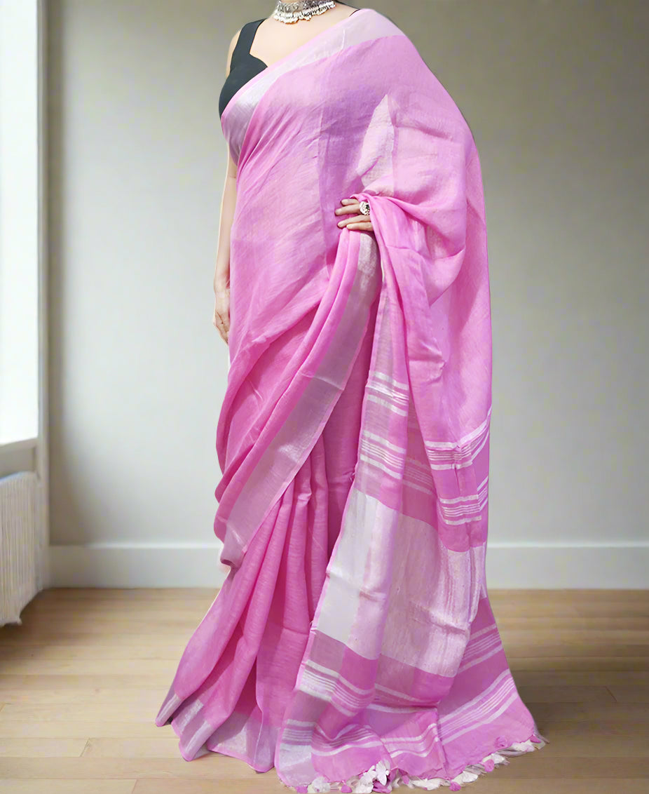 Light Pink Pure Linen Saree