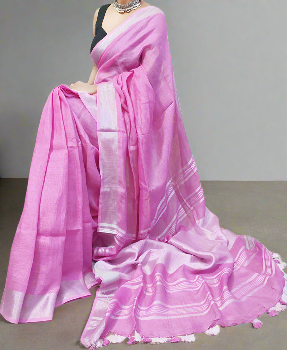Light Pink Pure Linen Saree