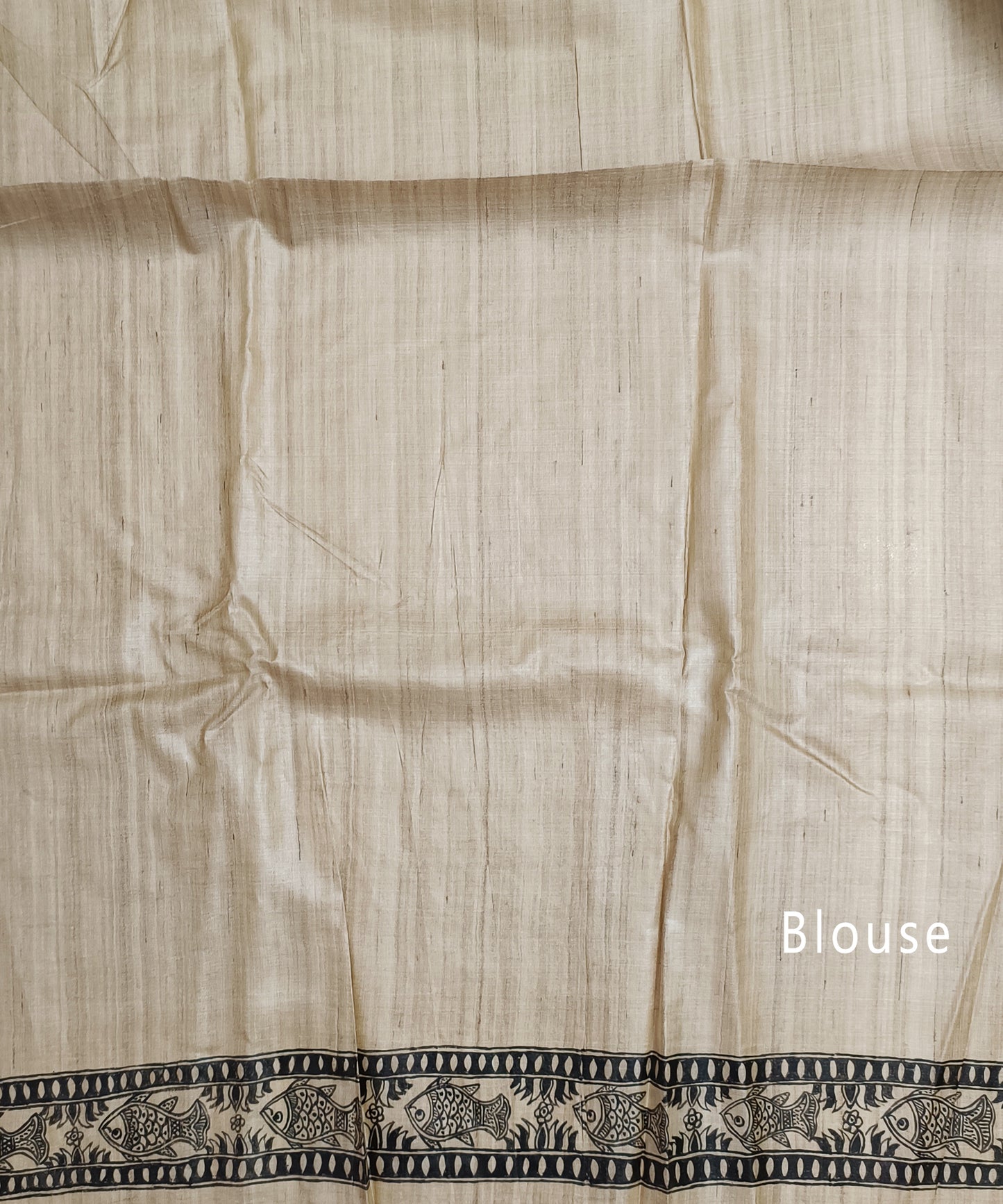 Madhubani Hand painted Tussar Silk Saree Featuring Fish Motifs