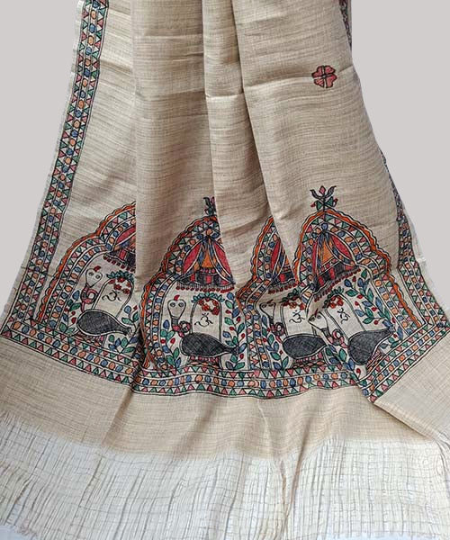 Madhubani Painted Silk Dupatta Featuring Lord Shiva