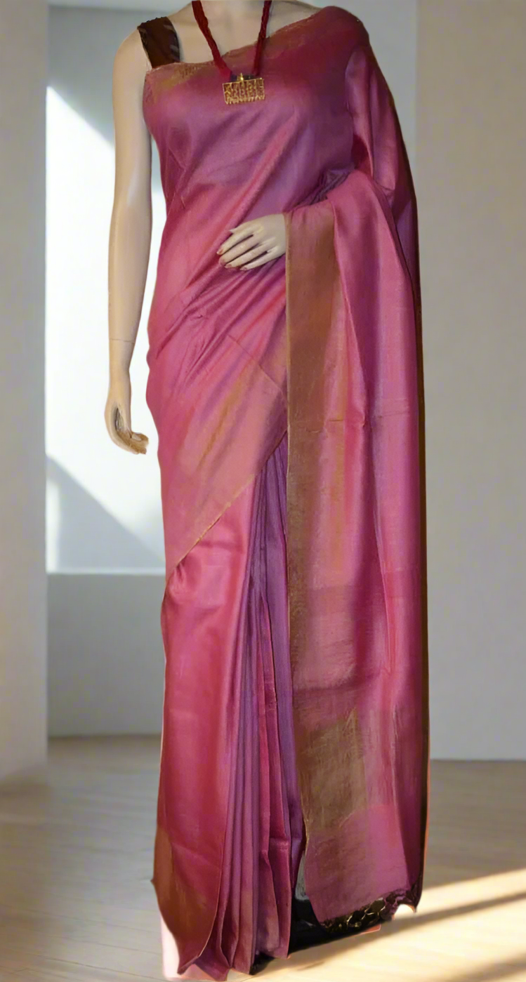 Magenta Tussar Munga Silk Saree | Peepal Clothing