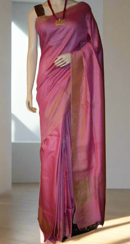 Magenta Tussar Munga Silk Saree | Peepal Clothing