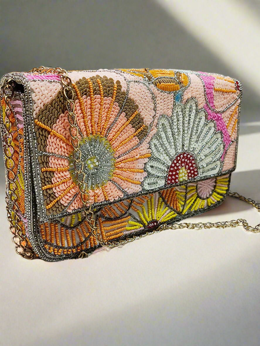 Multi Color Embroidered Clutch