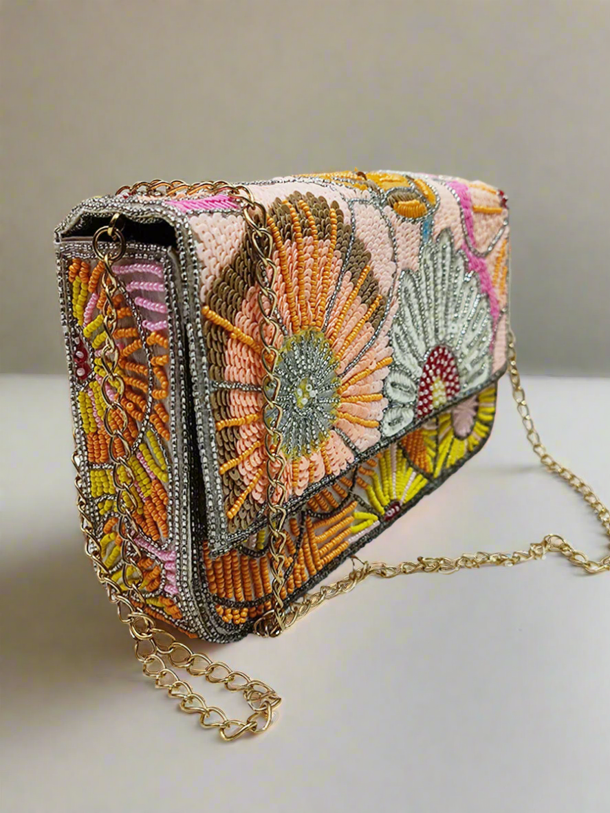 Multi Color Embroidered Clutch