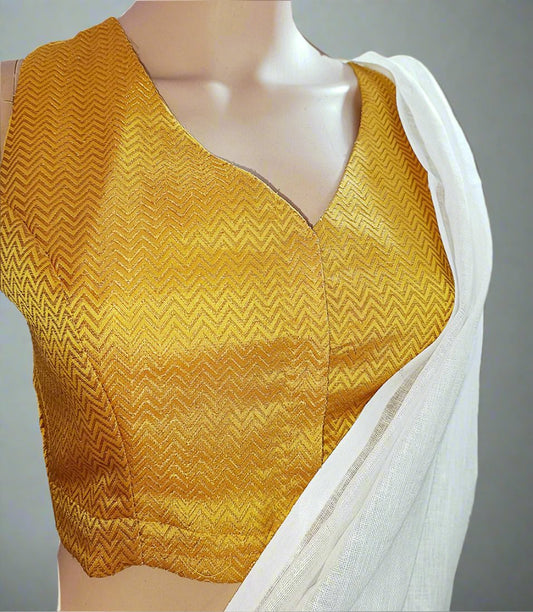 Mustard Sleeveless Brocade Blouse| Peepal Clothing