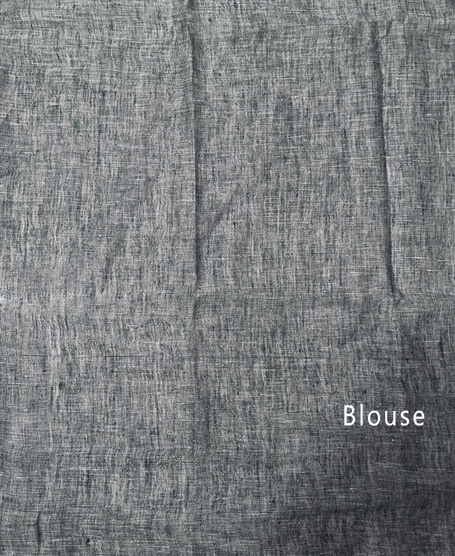 Narrow Border Grey Handloom Pure Linen Saree