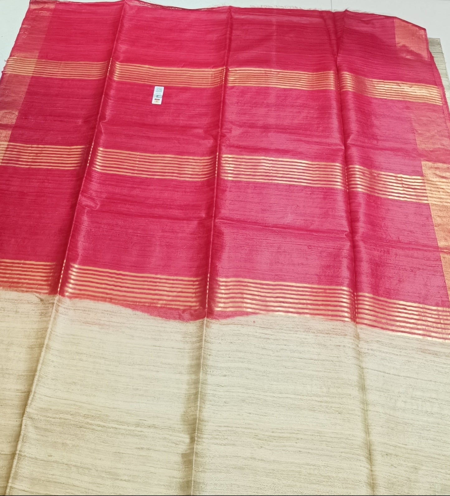 Natural And Maroon Handloon Tussar Ghicha Silk Saree
