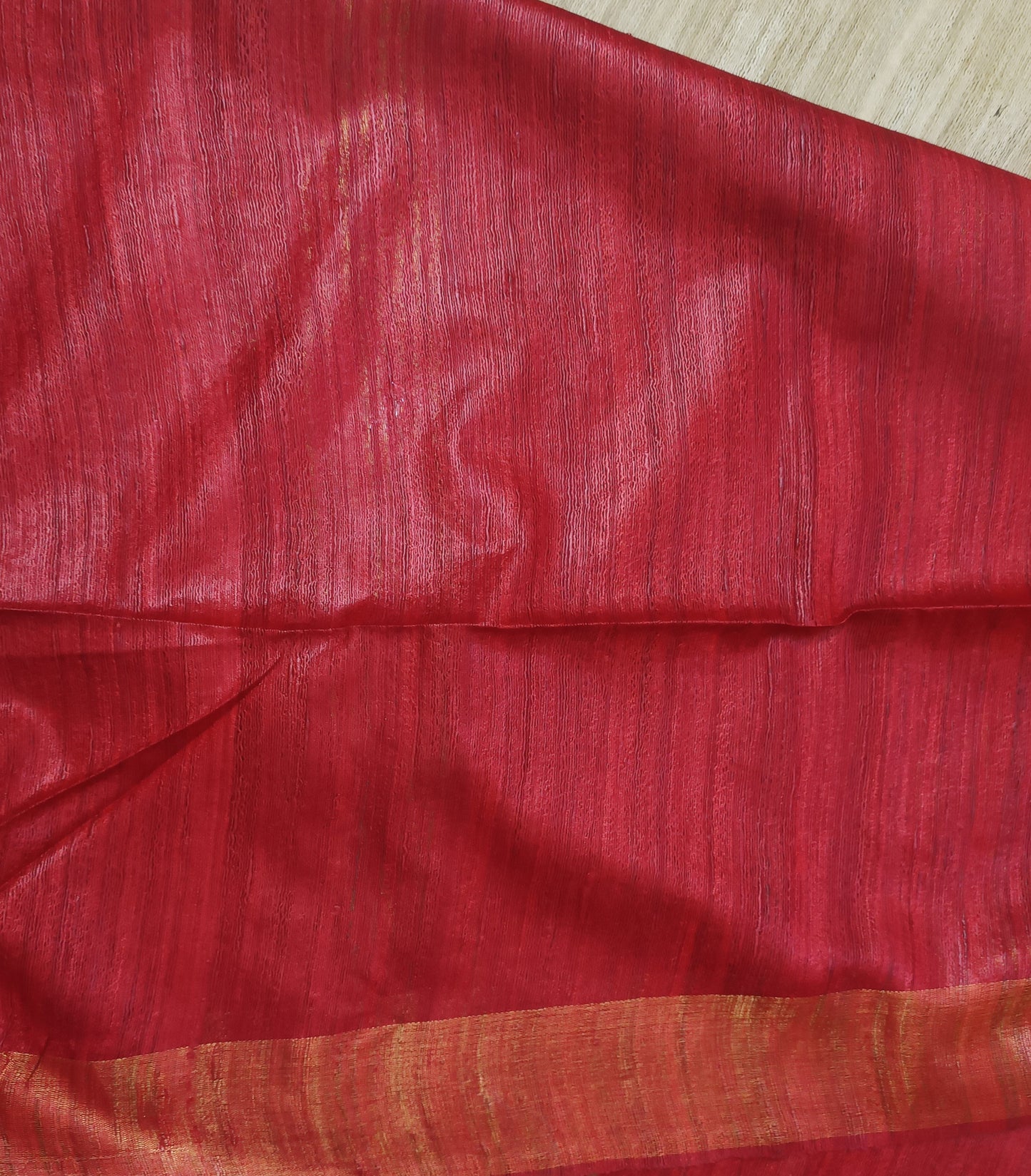 Natural And Maroon Handloon Tussar Ghicha Silk Saree