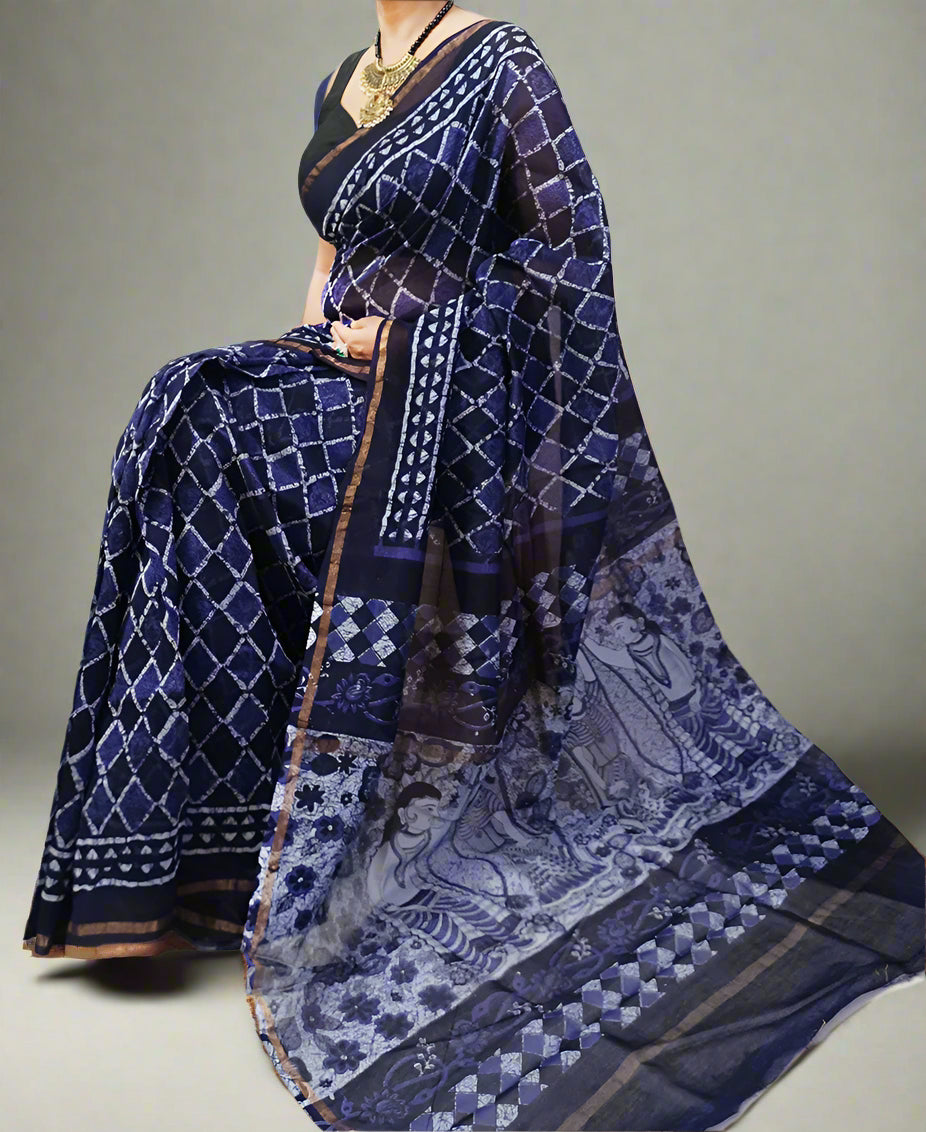 Navi Blue Chanderi Saree