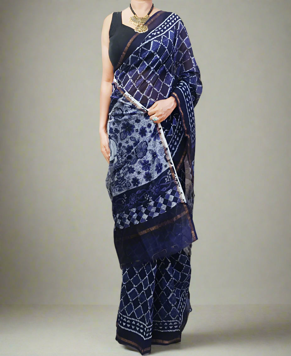 Navi Blue Chanderi Saree