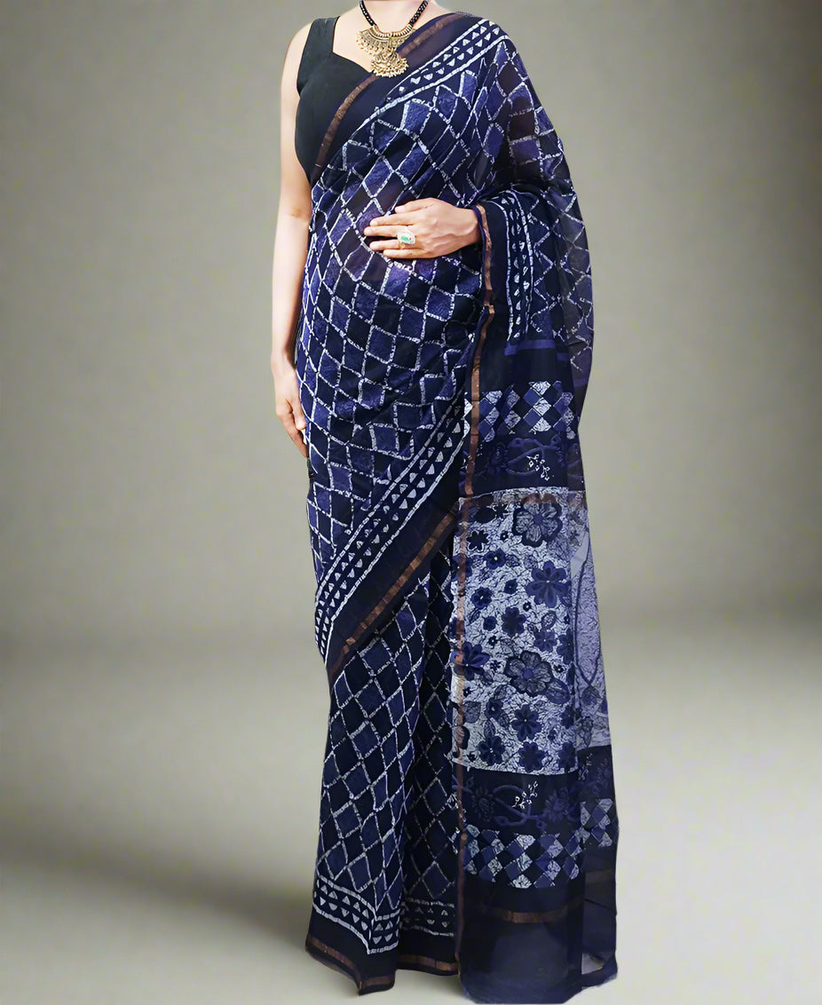 Navi Blue Chanderi Saree