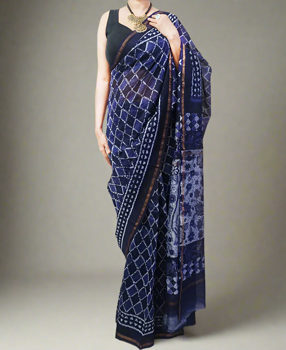 Navi Blue Chanderi Saree