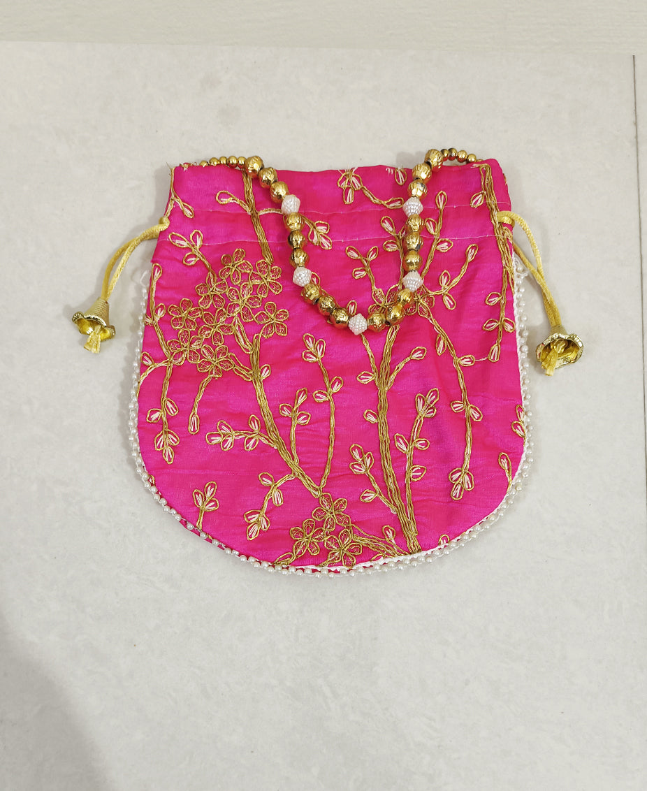 Pink Embroidered Potli