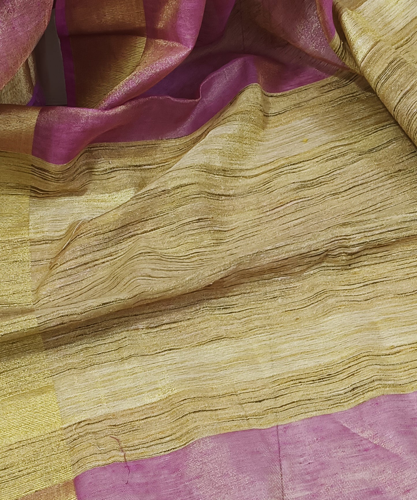 Pink Tissue Linen Saree with Zari Border