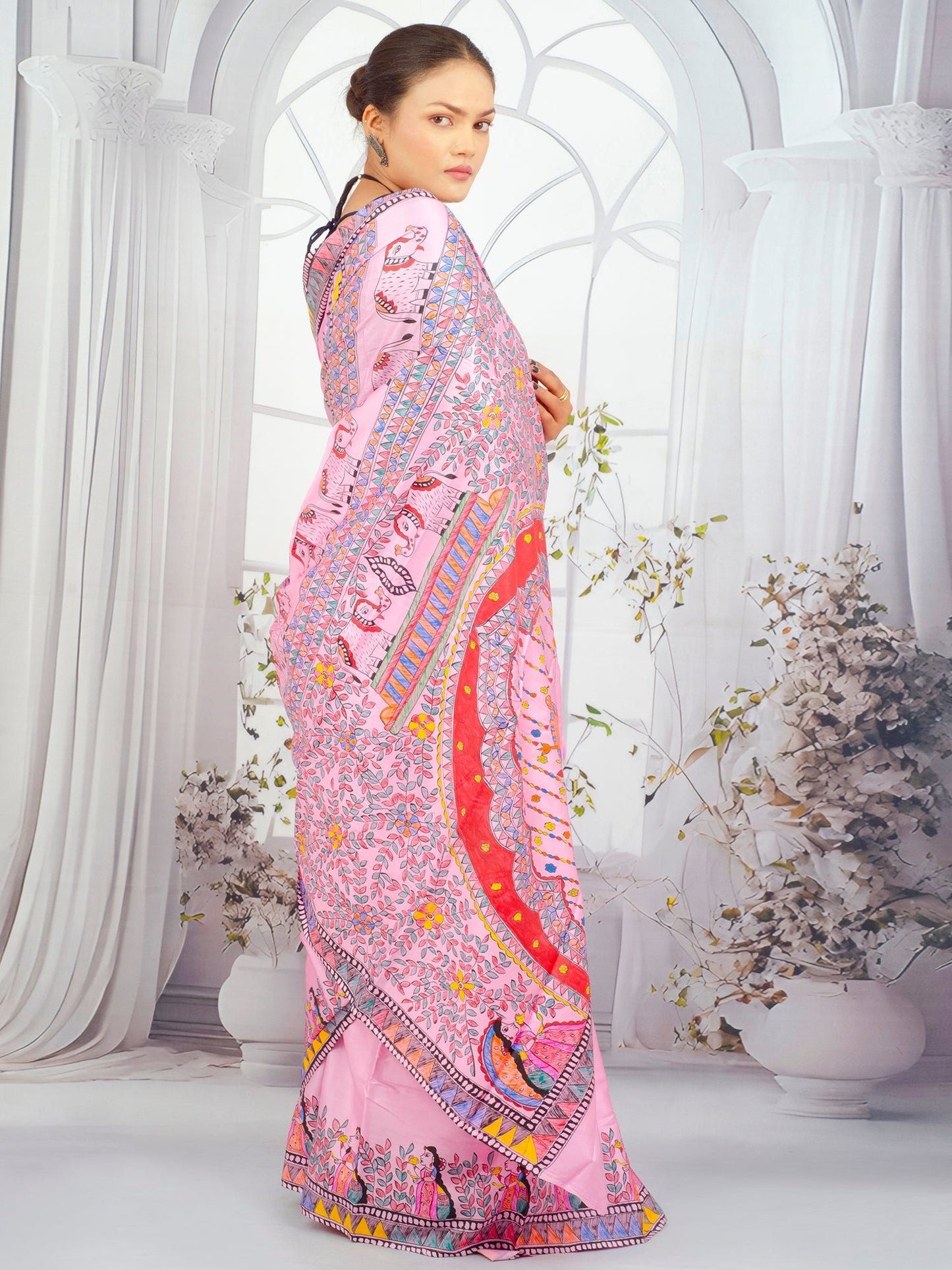 Pink Hand-Painted Pure Crepe Saree