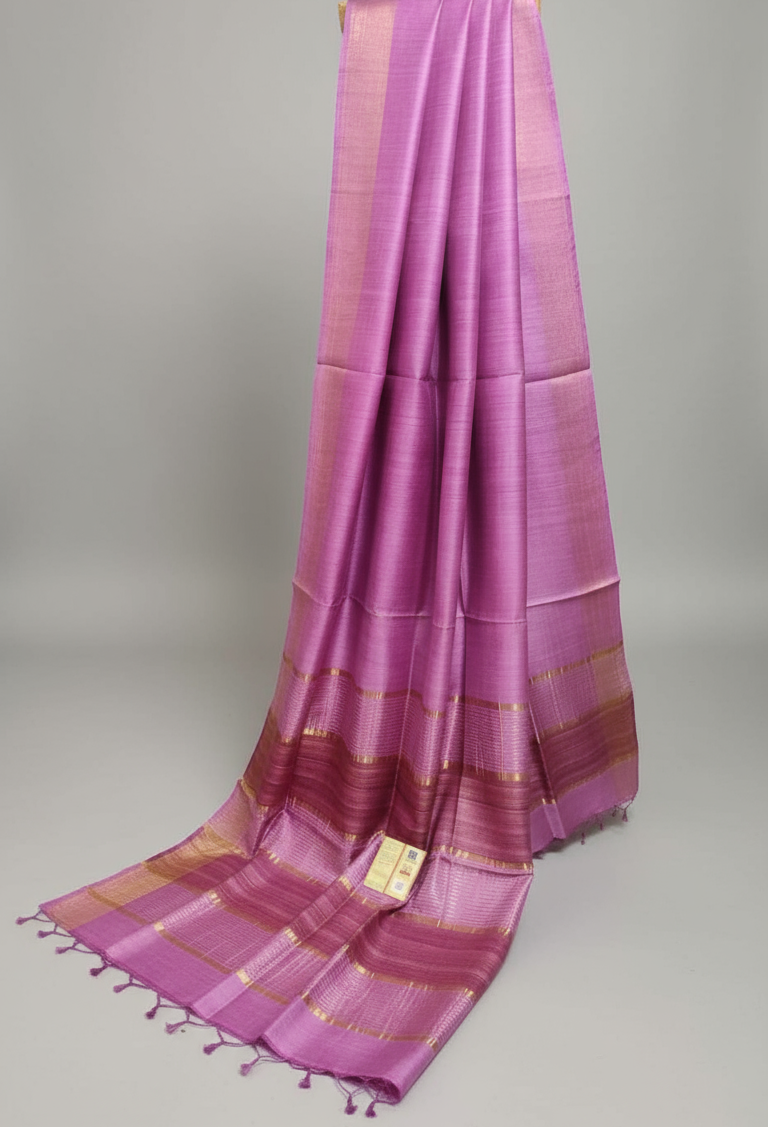 Pink Staple Body Saree with Ghicha Silk Pallu