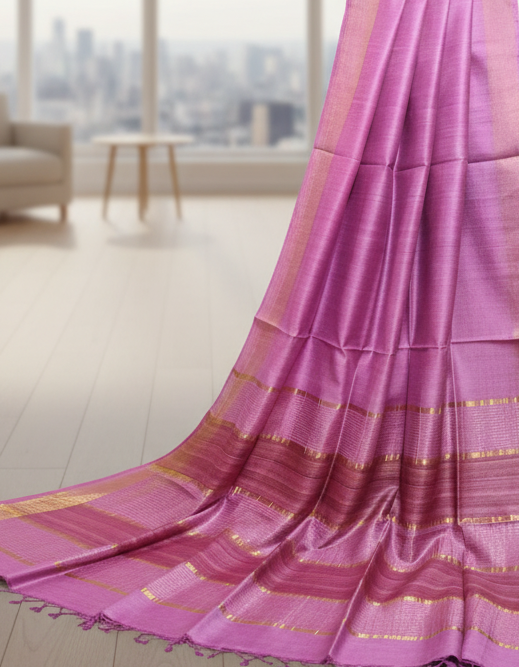 Pink Staple Body Saree with Ghicha Silk Pallu