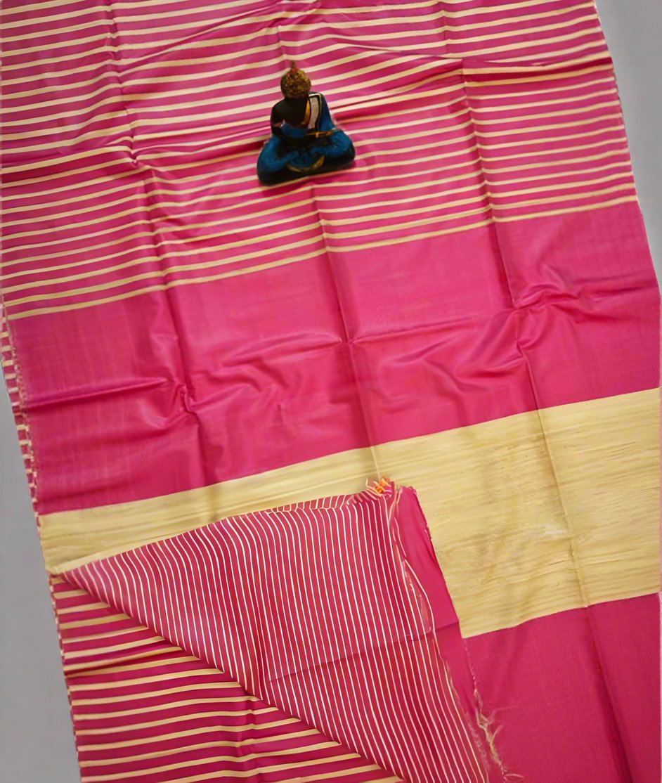 Pink Striped Tusser Ghicha Silk Saree |Peepal Clothing