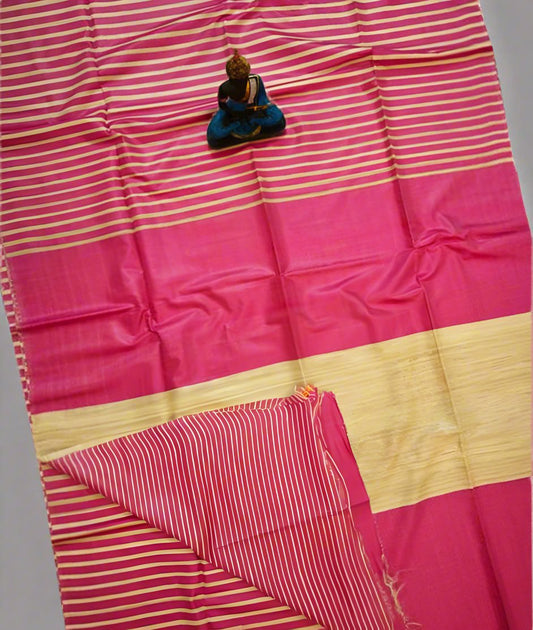 Pink Striped Tusser Ghicha Silk Saree |Peepal Clothing