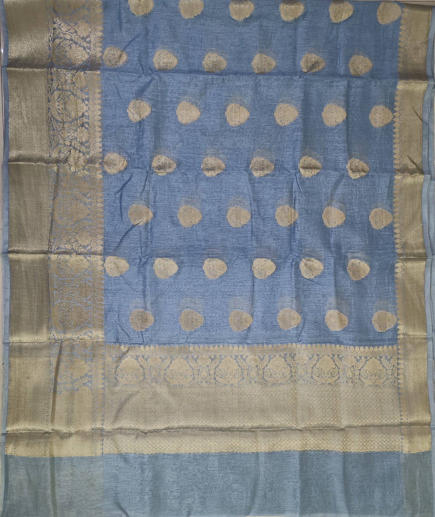 Powder Blue Pure Banarasi Silk Linen Saree