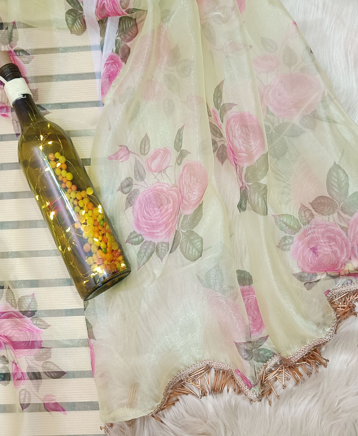 Printed Lemon Yellow Saree