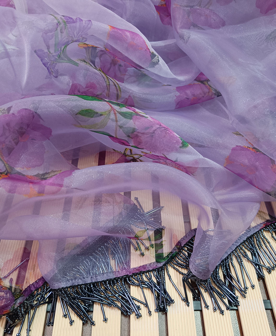 Printed Powder Purple Organza Saree