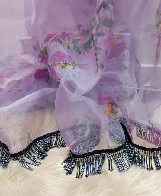 Printed Powder Purple Organza Saree