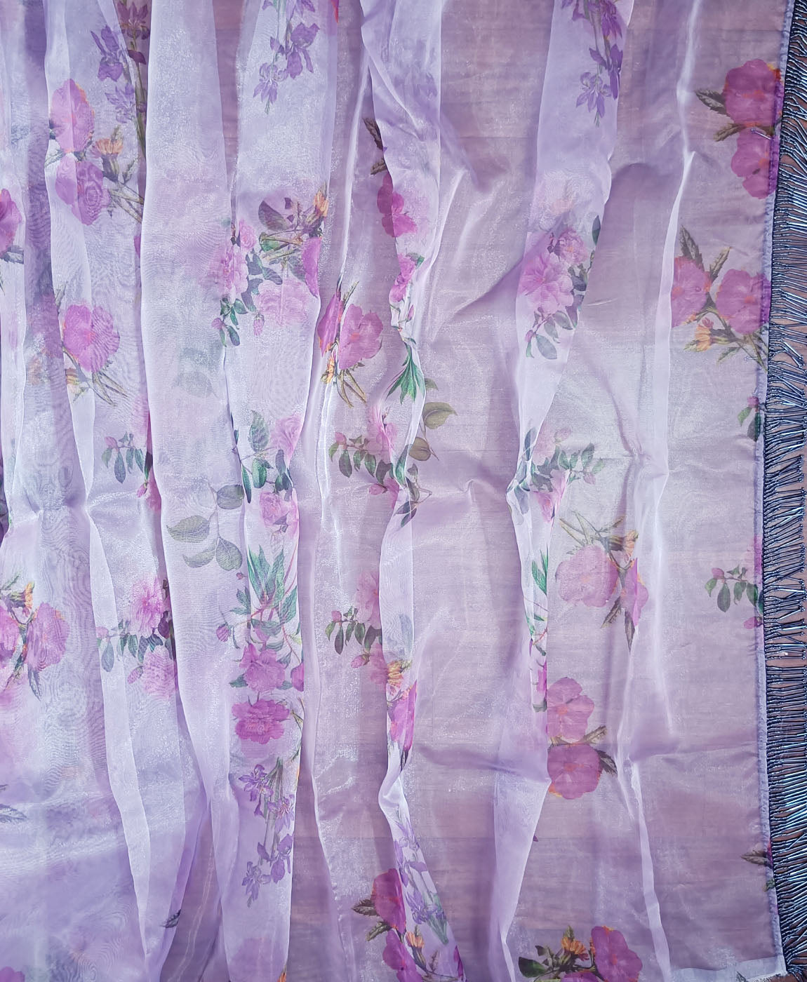 Printed Powder Purple Organza Saree