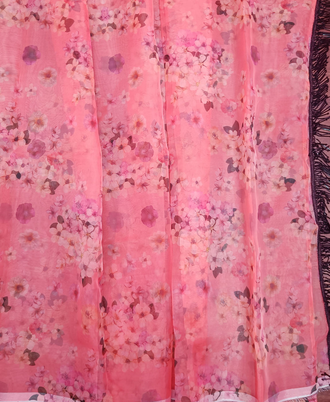 Printed Vermilion Organza Saree