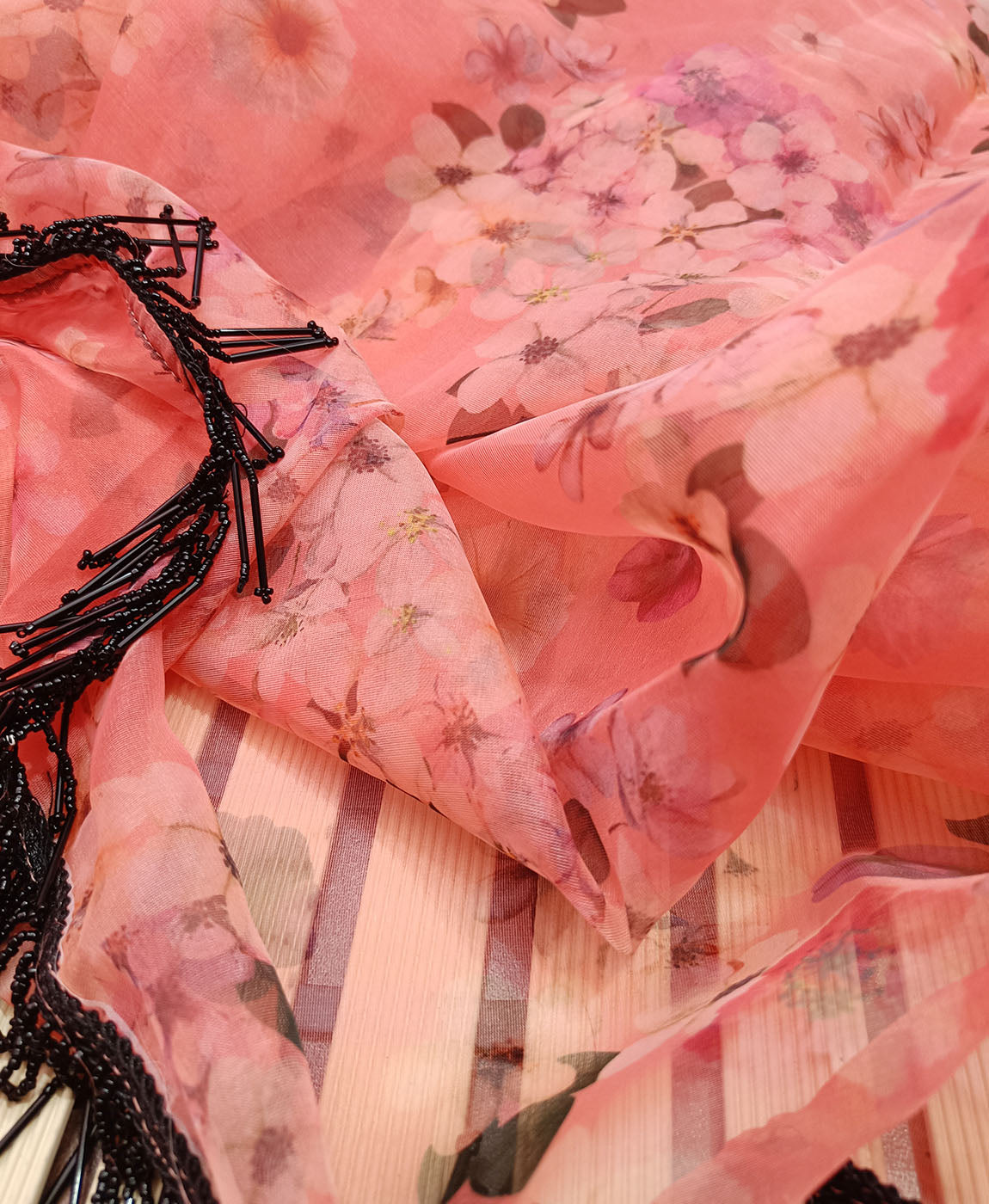 Printed Vermilion Organza Saree
