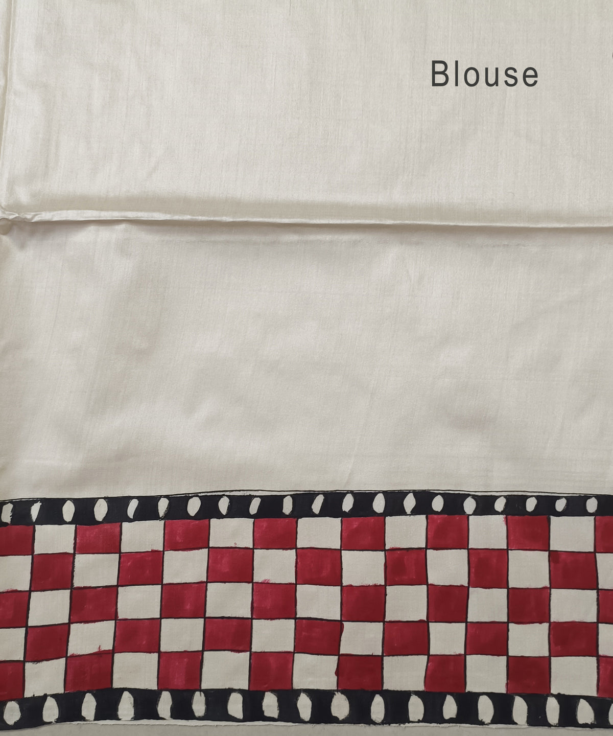 Pure Desi Tussar Silk Madhubani Hand Painted Saree in Off-White & Crimson Red – Handcrafted Mithila Folk Art