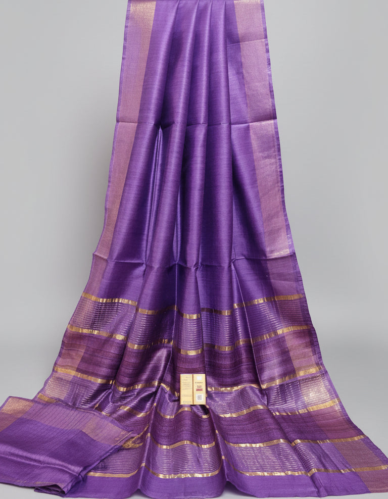 Purple Staple Body Saree with Ghicha Silk Pallu