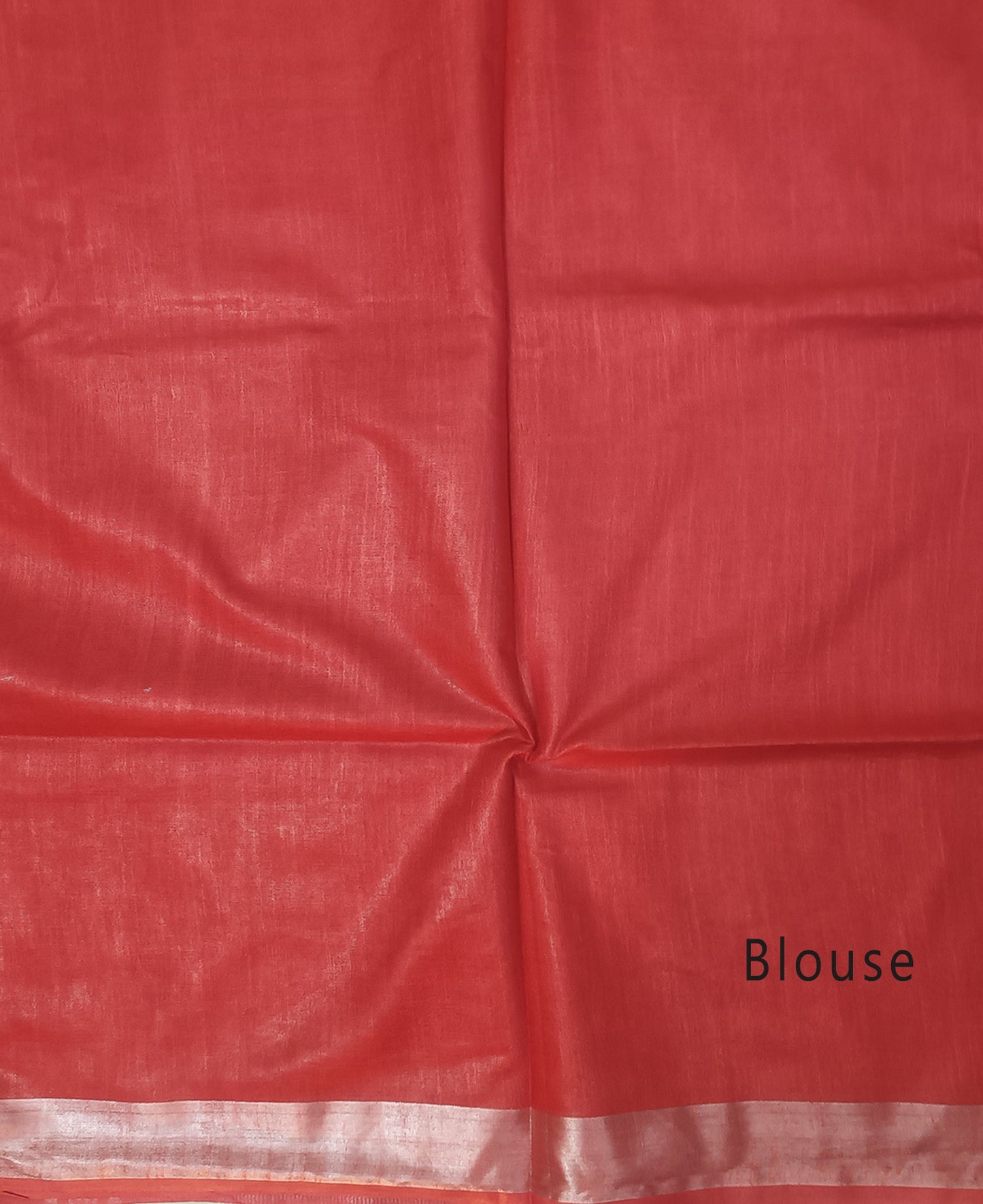 Radiant Red Cotton Slub Saree with Gleaming Silver Zari Border and White Tassels