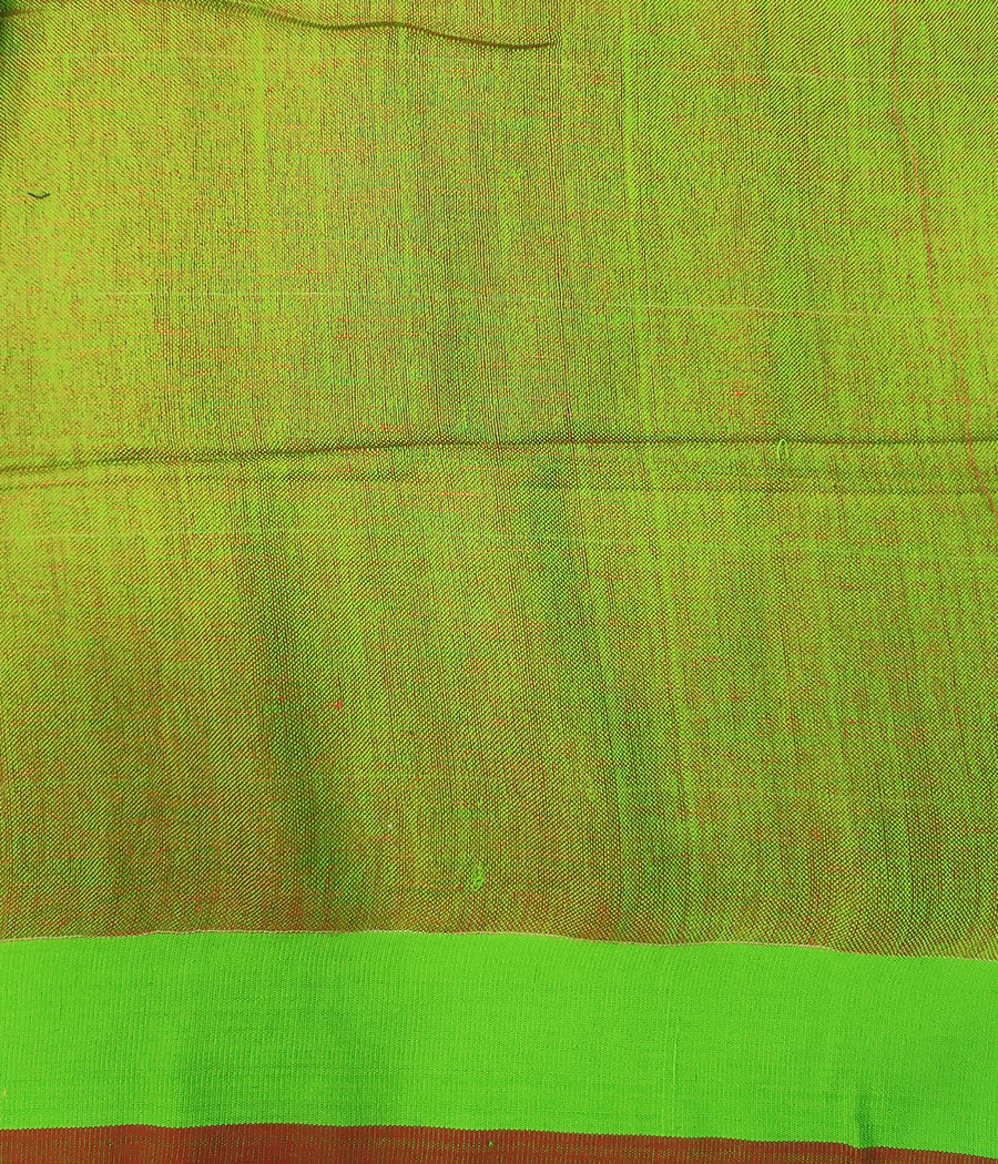 Red and Green Handloom Pure Linen Saree
