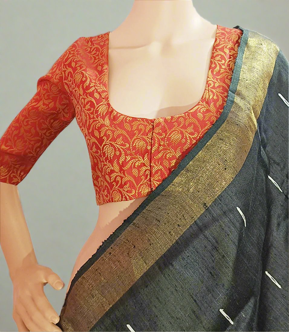Red Brocade Elbow Sleeve length Blouse| Peepal Clothing