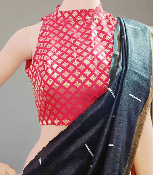 Red Brocade Halter Neck Blouse| Peepal Clothing