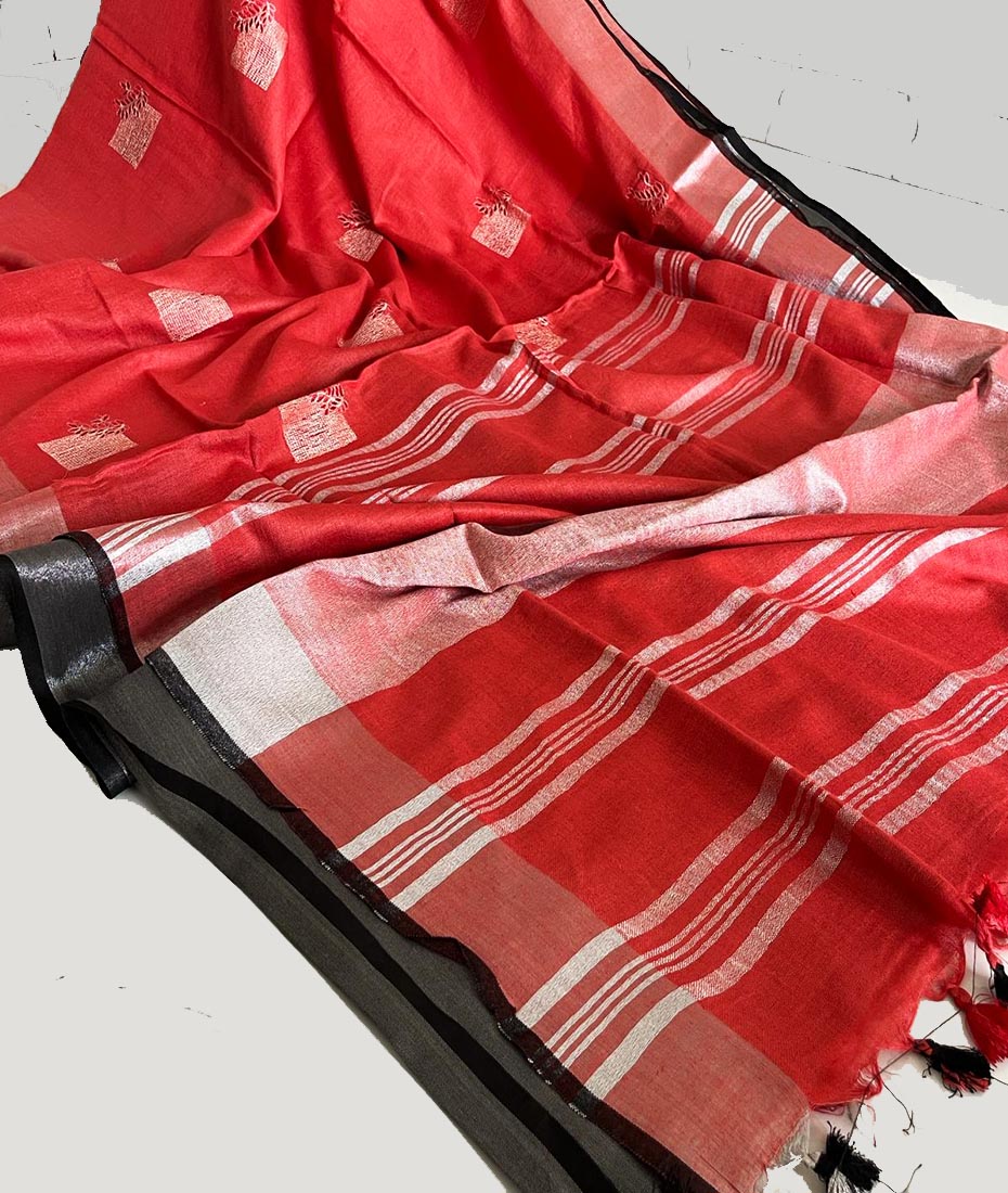 Embroidered Linen Saree | Peepal Clothing