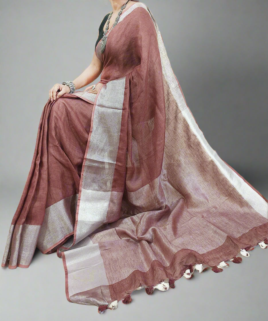 Rust Handloom Pure Linen Saree