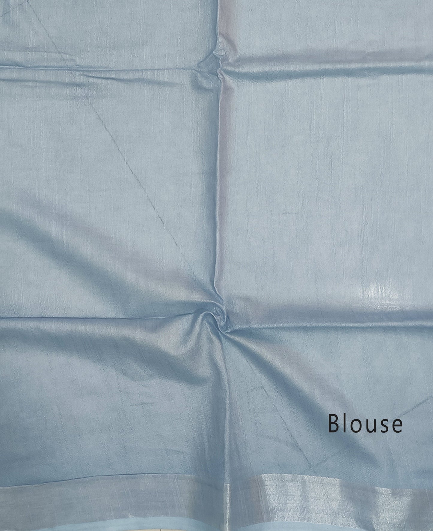 Serene Light Blue Cotton Slub Saree with Elegant Silver Zari Border and Tassels