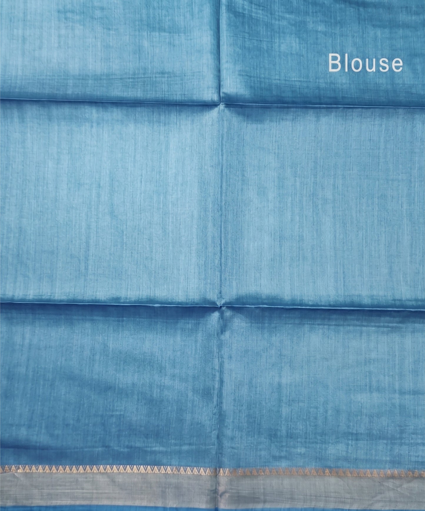 Sky Blue Handloom Tussar Moonga Silk Saree with Antique Gold Temple Zari Border